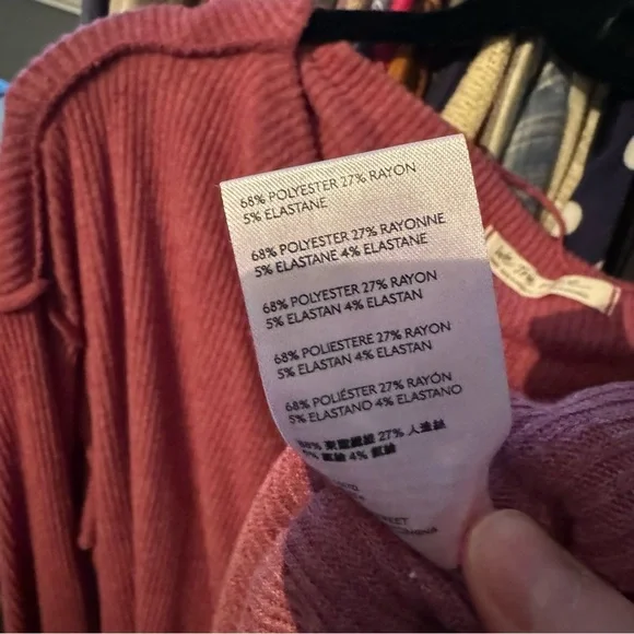 Free People deep earthy burgundy mauve. Oversized ribbed boat neck pull over. - Picture 15 of 15